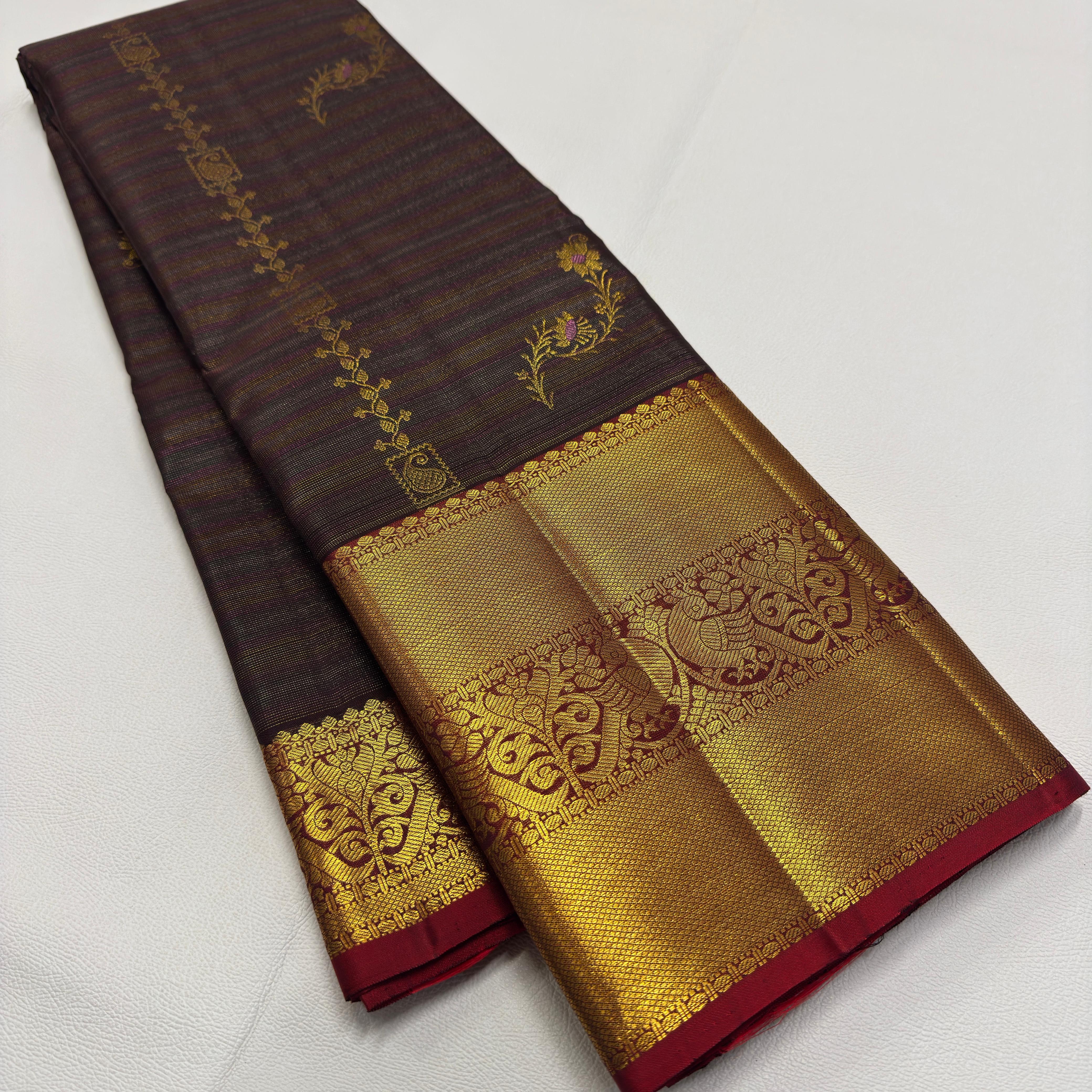 Brown and Magenta Kanchipuram Silk Saree